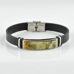 Green Baltic Amber bracelet with  leather